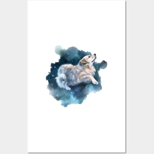 Celestial Space Dog Watercolor Art Posters and Art